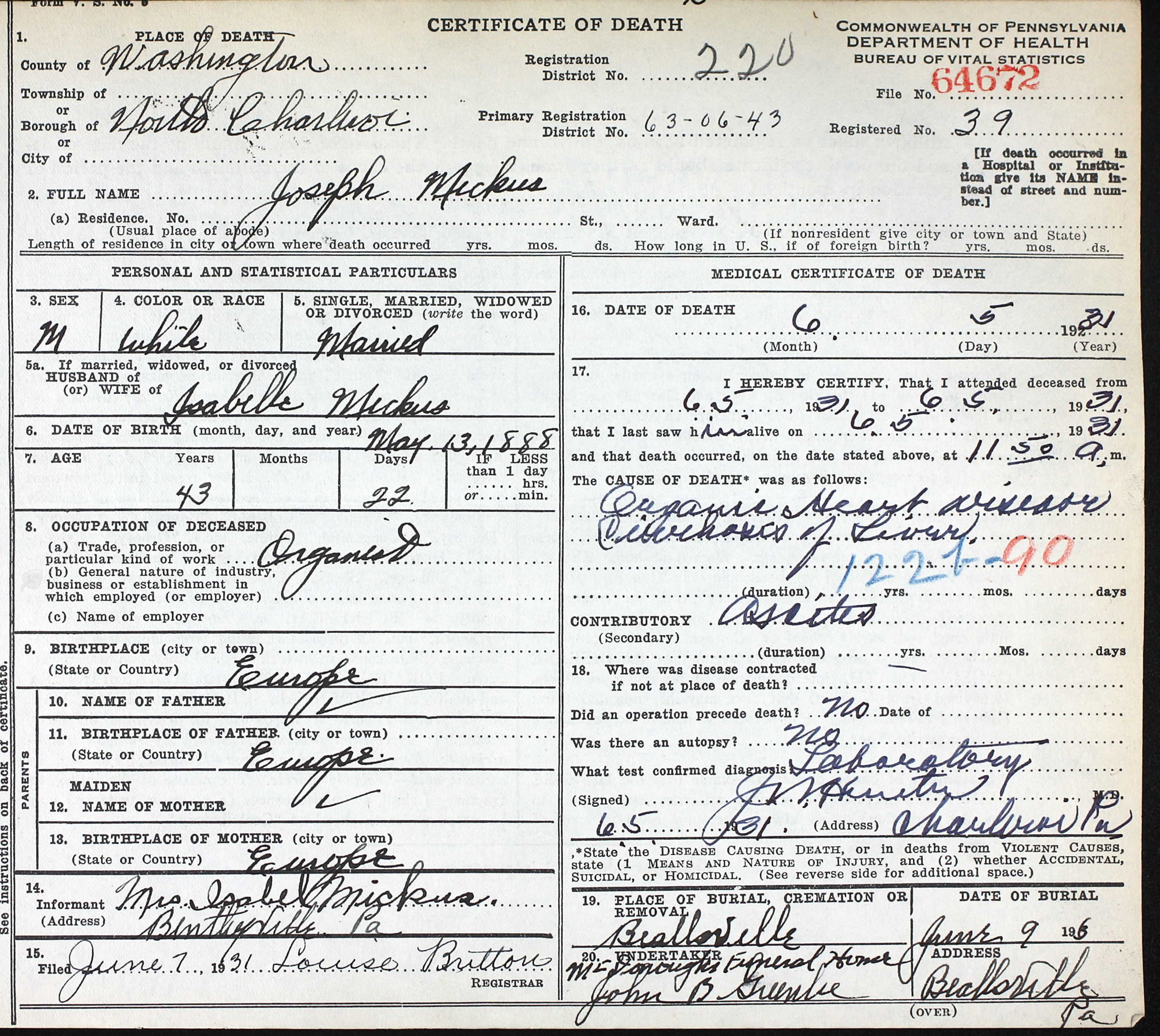 death certificate